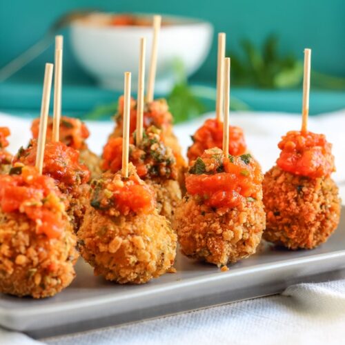 fried mozzarella balls with homemade tomato dip picture