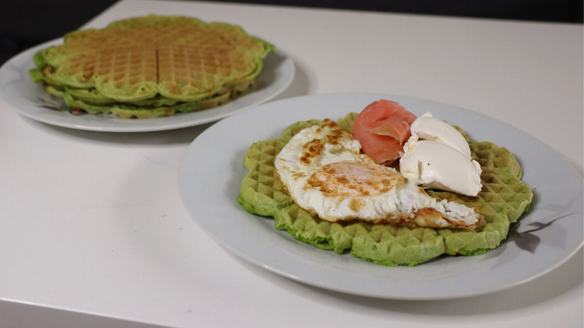 green spinach waffles
