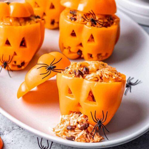 halloween stuffed peppers on platter