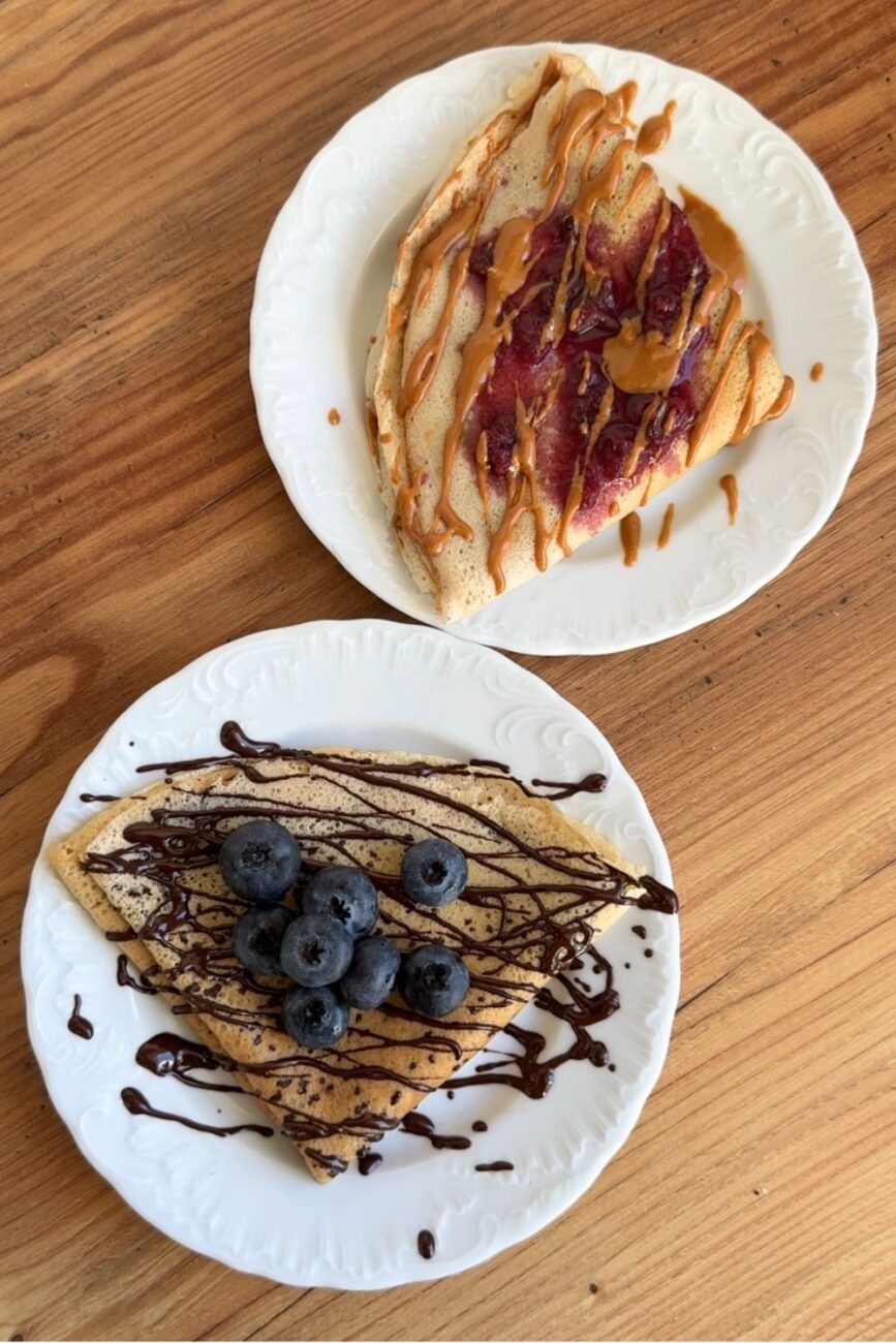 healthy out flour crepes with chocolate and pbj