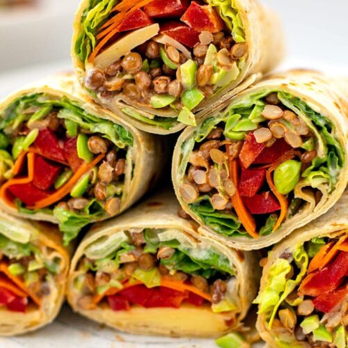 high protein veggie wrap with lentils edamame beans 1