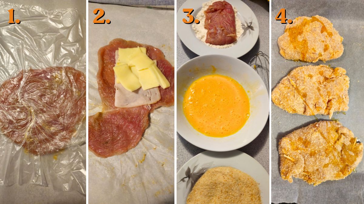 how to make oven fried turkey cutlets with ham and cheese