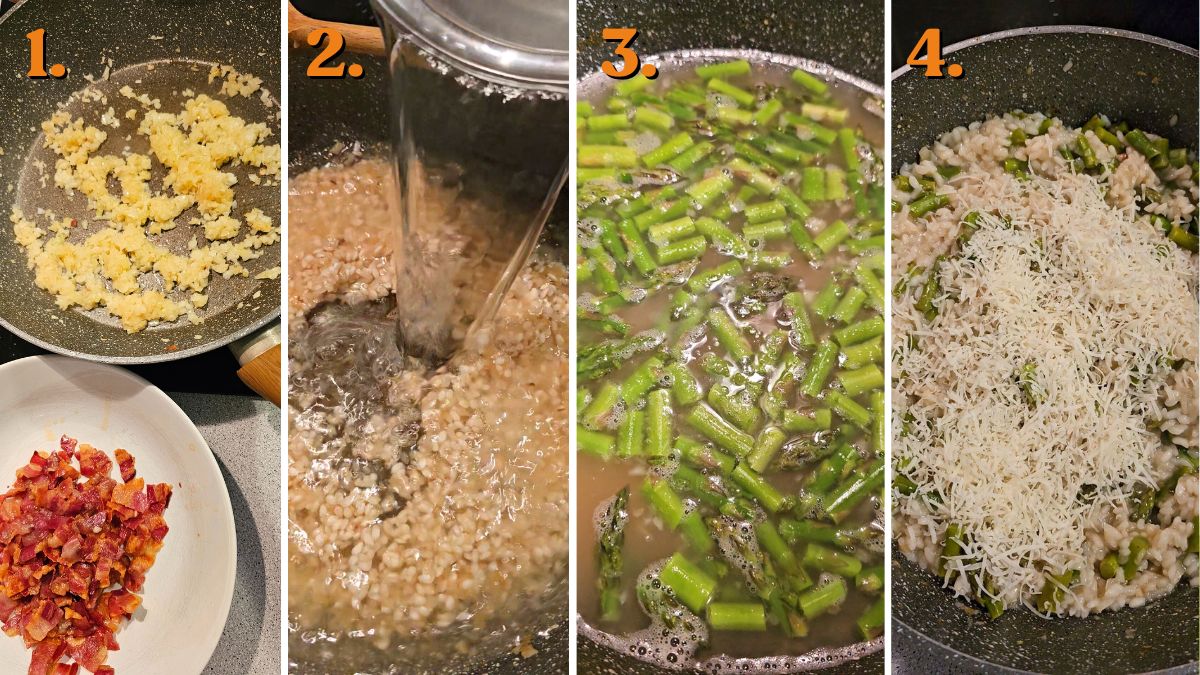 how to make spring asparagus and pancetta risotto