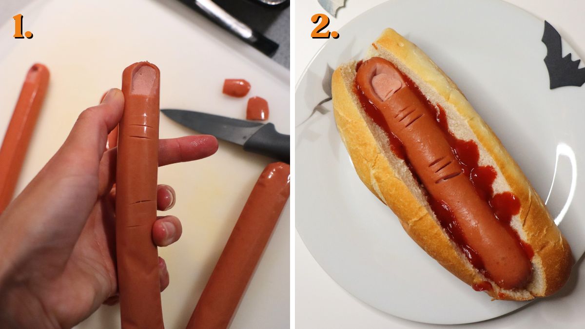how to make halloween finger food in hot dogs