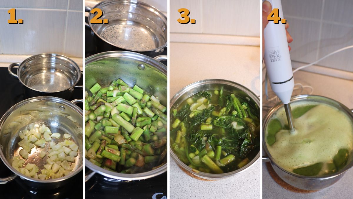 making of asparagus and spinach soup