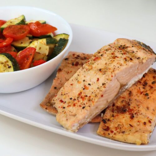 oven grilled salmon with vegetables recipe