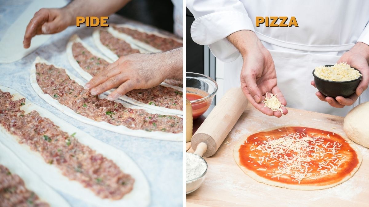 preparation of pide and pizza and ingredients