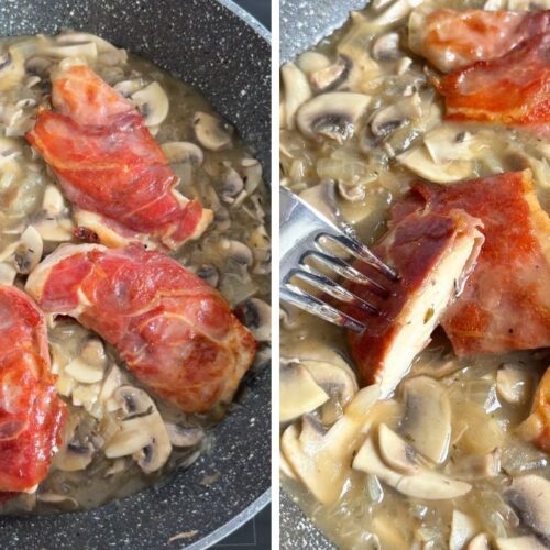 prosciutto wrapped chicken in mushroom sauce