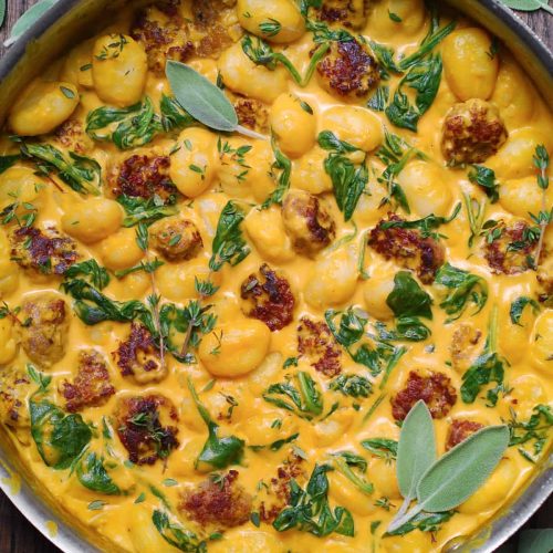 pumpkin gnocchi with sausage and spinach