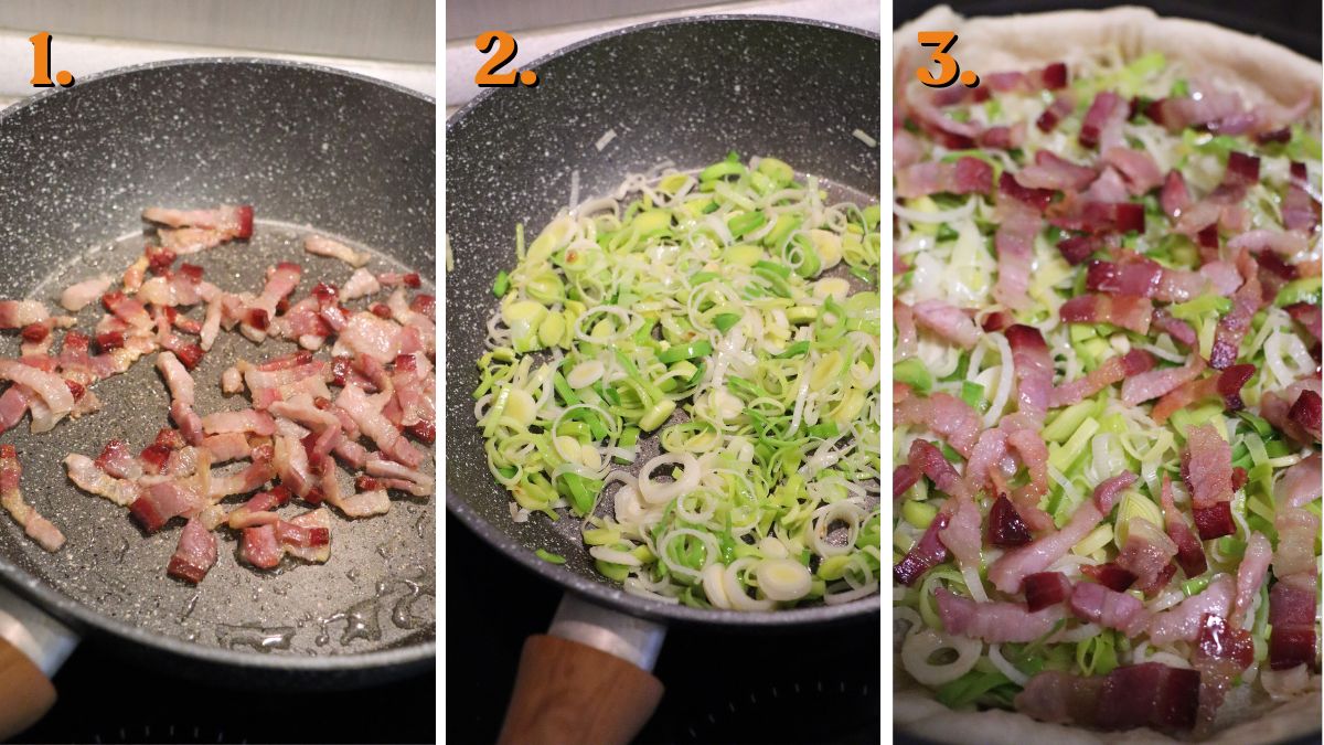 sauteing pancetta and leek