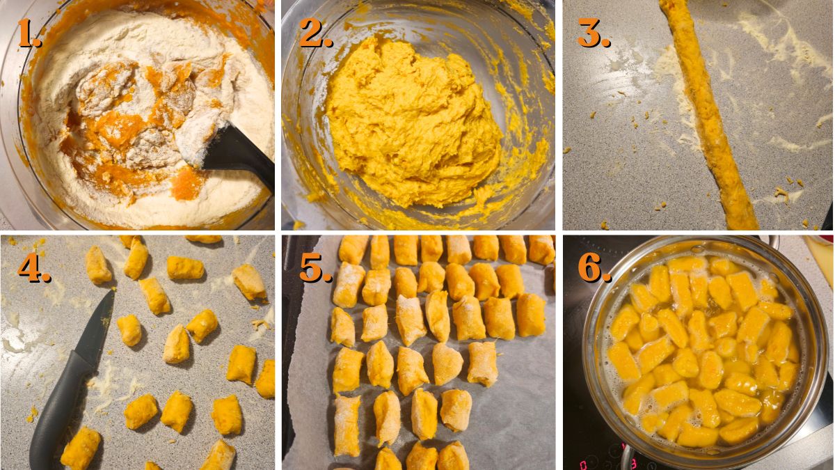 shaping the sweet potato gnocchi