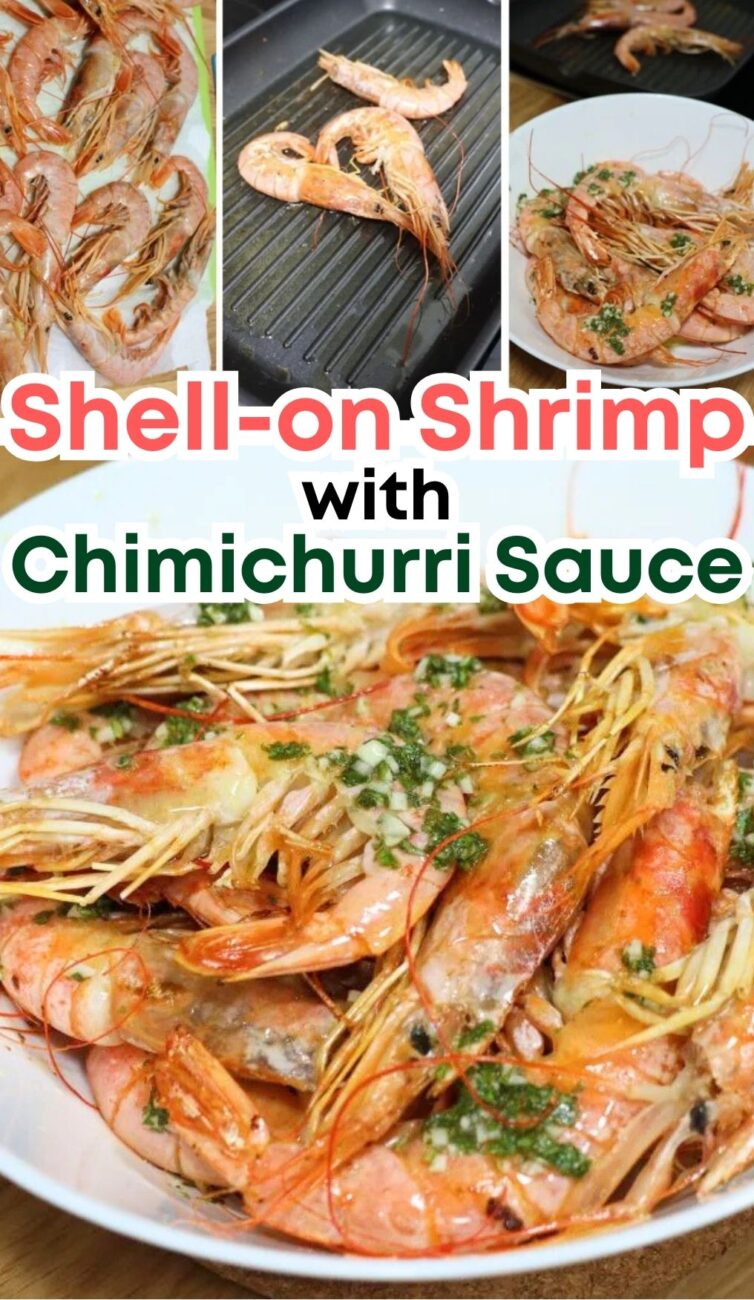 shell on shrimp with chimichurri sauce