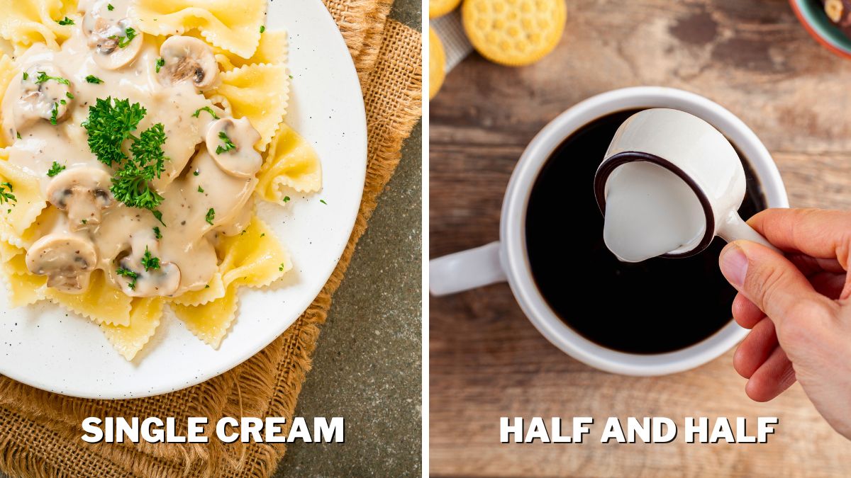 single cream in mushroom sauce and half and half in coffee as a creamer