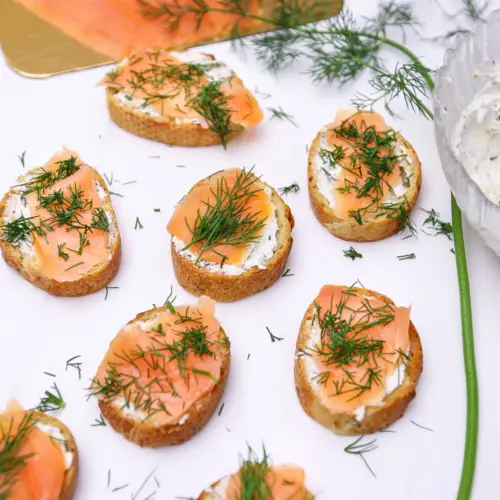 smoked salmon dill goat cheese baguette bites 2