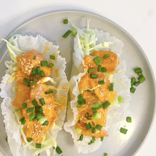 spicy salmon rice paper chips