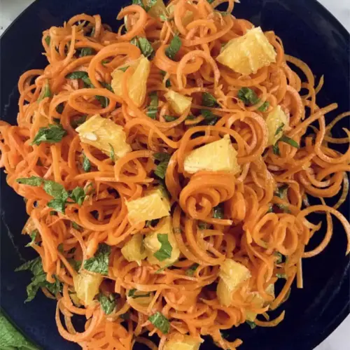 spiral orange and carrot salad close up