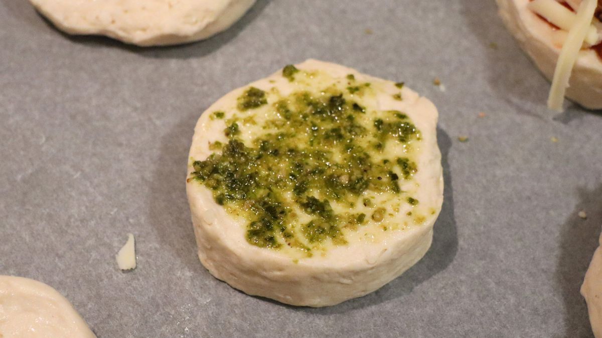 spread some pesto on pillsbury biscuits