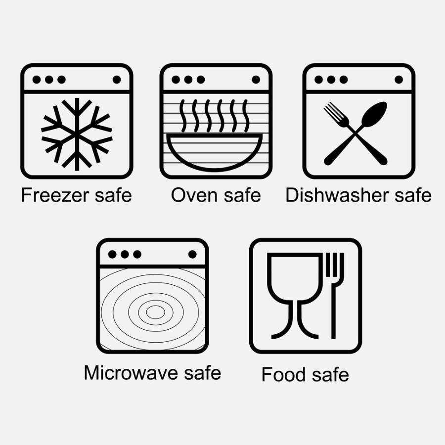 symbols that show if the plate is oven safe, microwave safe, etc