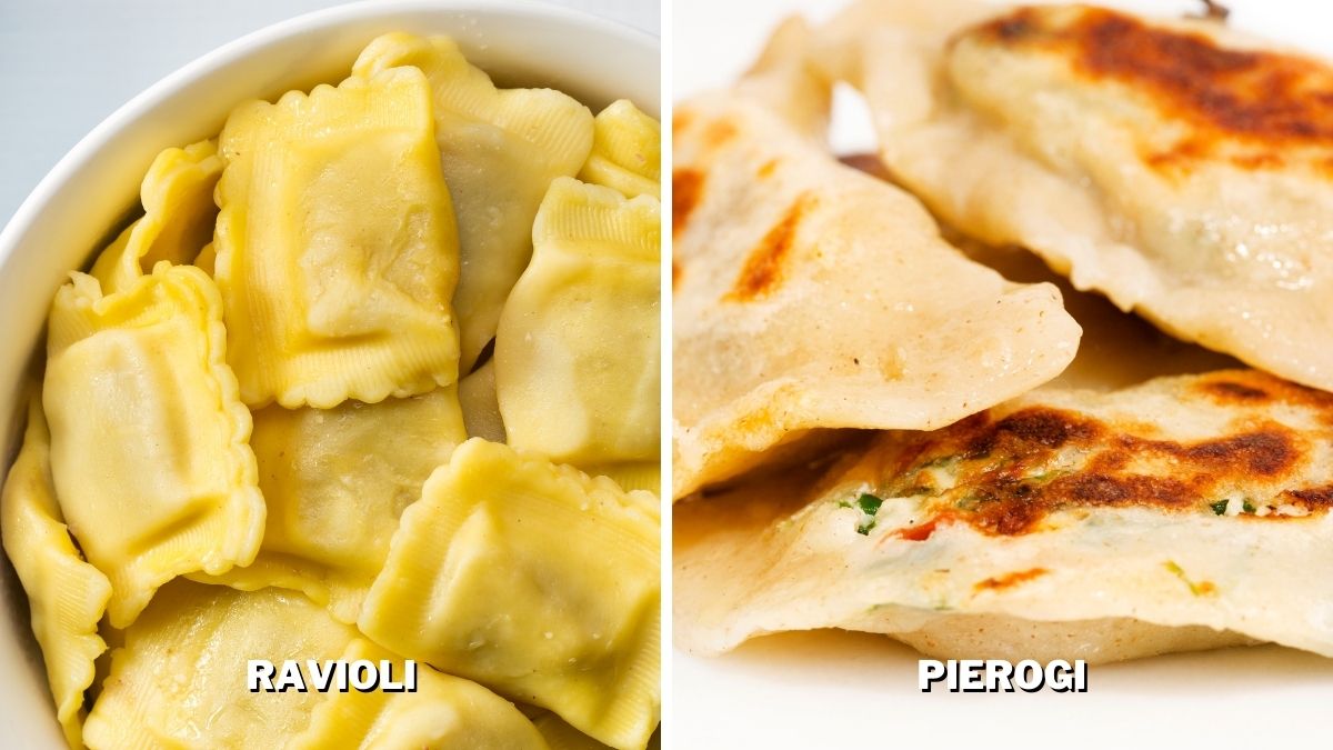 the difference in the cooking processes of ravioli and pierogi the former are boiled while the latter are fried