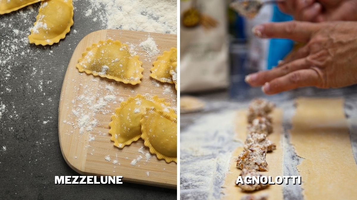 the difference in the processes of making mezzelune and agnolotti