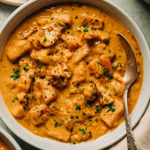 vegan creamy cauliflower sweet potato chowder 01 740x925 1