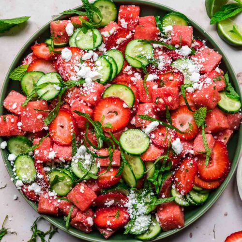watermelon cucumber strawberry salad 7